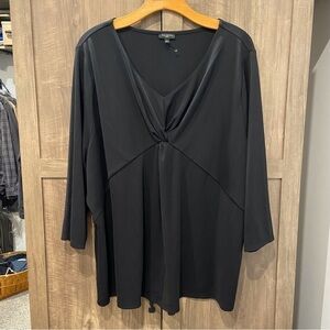 NWOT Talbots 3X Blouse top V Neck Black knot at chest 3/4 sleeves